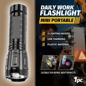 Resim MACROCOSM Mini LED Feneri - USB Şarj Edilebilir, Ayarlanabilir Parlaklık (650 Lümen), Acil Durumlar için Kompakt El Feneri, Ev, Seyahat, ABS Malzeme, 3 Mod, Dokulu Tutma Sapı ile Siyah 