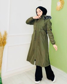 Resim Armalı ve Kürklü Mont Haki - 38 