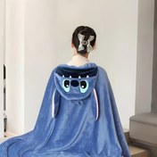Resim Stitch Peluş Kapüşlu Şal - Kulak ve Gözlerle Yumuşak Çift Taraflı Mavi Pelerin, Ofis Uykuları, Lounge Sandalyeleri ve Açık Hava Maceraları için Rahat Seyahat Battaniyesi, Makinede Yıkanabilir, Stitch Battaniyesi, Lounge Sandalyesi Aksesuarı, Eğlenceli Tasarım, Dayanıklı Kumaş 