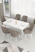 Resim Canisa Lav Serisi 80x130 Sabit Beyaz Mermer Desen Masa Takımı 6 Cappucino Sandalye 