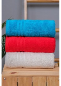 Resim %100 Organik Pamuk Milano Premium Antbakteriyel 50x100 Cm 3'lü El Ve Yüz Havlu Seti Turkuaz-kırmızı-krem 