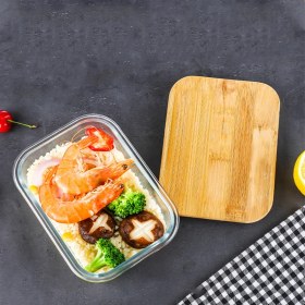 Resim Senin Dükkanın Bambu Kapaklı 3'lü Diktörtgen Vakumlu Kase Cam Saklama KABI(640-1000-1500 Ml) 