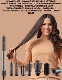 Resim Shibowavy AIRWAVY Süper Set Hava Üflemeli Saç Düzleştirici ve 7 Başlıklı Saç Şekillendirme Seti 
