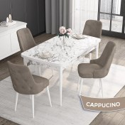 Resim Canisa Concept Noa Serisi,80 x 132 cm Açılabilir Mdf Masa,beyaz Mermer Desen Mutfak Masa Takımı, 4 Sandalye Gümüş Halkalı 