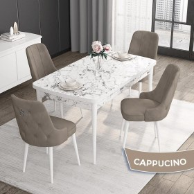 Resim Canisa Concept Noa Serisi,80 x 132 cm Açılabilir Mdf Masa,beyaz Mermer Desen Mutfak Masa Takımı, 4 Sandalye Gümüş Halkalı 