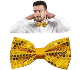 Resim MCM Group Gece Işıltısı Altın Payetli Pullu Papyon 7x2 cm - Lisinya 