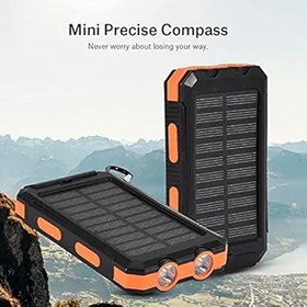 Resim Solar Power Bank 8000/10000mAh Solar Solar Şarj USB Güç Bankası ile Taşınabilir Evrensel Harici Pil LED Işıklı ve Pusula (Piller Dahil Değildir)(Siyah + Turuncu) 