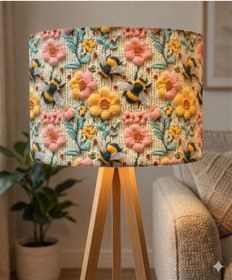 Resim Arılar Ve Çiçekler Desenli Kumaş Lambader Başlığı Sadece Başlık Çok Renkli 