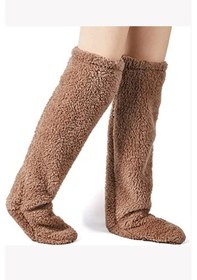 Resim Sh Mağazacılık Kahve Sock Peluş Uyku Çorabı Welsoft Diz Üstü Oda Çorabı Ayak Isıtıcı Uzun Gonç Çorap Kahverengi 