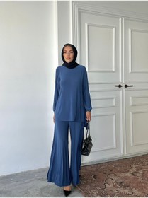 Resim Genel Markalar Tesettür Piliseli Pantolon Tunik Sandy İkili Takım 