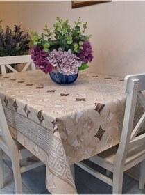 Resim Elyaflı Pvc Muşamba - Desenli Silinebilir Masa Örtüsü Kahverengi 
