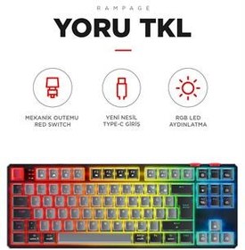 Resim Rampage YORU TKL Type-C Bağlantılı OUTEMU Red Swich Q Mekanik Gaming Oyuncu RGB Klavye 