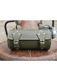 Resim Otohousse Hakiki Deri Retro Tasarım Bisiklet Gidon Çantası – Zeytin Yeşili 