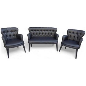 Resim Argün Home Siyah Deri Ahşap Ayaklı Ofis Koltuk Takımı Büro Koltuk Ve Kanepeleri Deri Ofis Büro Mobilyası Siyah 