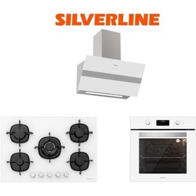 Resim Silverline Beyaz Cam Ankastre Set (3472 Bold 60+cs5365w01+bo6502w02) 