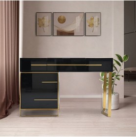 Resim Hitit Dekorasyon Cristina Siyah Gold Metal Makyaj Masası 