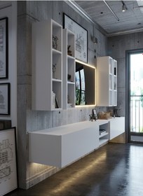 Resim Resital Ledli Duvara Monte Tv Sehpası - Beyaz - W6004-1 Beyaz 