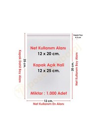 Resim 12x20+5 Cm. 12x25 1.000 Adet Şeffaf Bantlı Yapışkanlı Opp Poşet 