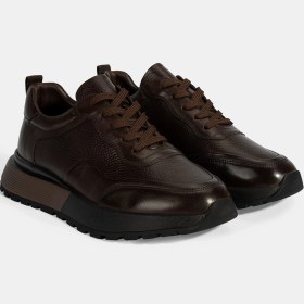 Resim Desa Erkek Kahve Bağcıklı Kalın Tabanlı Deri Sneaker 