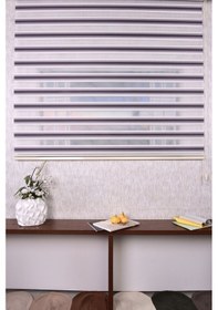 Resim Ekru-mor Pliseli Etek Dilimsiz 10671-v5 Zebra Stor Güneşlik Perde 