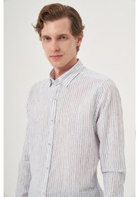 Resim Morven Erkek Lacivert Keten Trend Dynamic Fit Britli Yaka Gömlek 25ys004022200 Lacivert Lacivert 