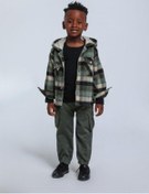 Resim Erkek Çocuk Ekose Desenli Kapüşonlu Ceket-14269 Yeşil 