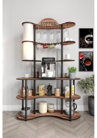 Resim Brew-blıss Mutlu Kahve Köşesi-çok Amaçlı Mutfak Rafı Madran Ceviz-lambader Aydınlatmalı Ceviz 