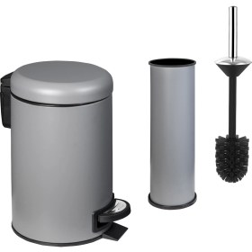 Resim Siliwax Elit Ikili Banyo Seti - Gri ( 3lt Çöp Kovası + Tuvalet Fırçası ) 