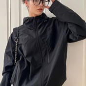 Resim Düz Renk Fermuarlı Kapüşonlu Ceket, Bahar ve Sonbahar için Rahat Uzun Kollu Rüzgar Geçirmez Ceket, Kadın Giyim 