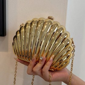 Resim Şık Altın Akrilik Mini Kabuk Çapraz Çanta, Çıkarılabilir Zincir Askılı - Şık Ruj ve Para Çantası, Buluşma, Alışveriş ve Günlük Kullanım İçin Mükemmel, Şık Aksesuar | Şık Aksesuar | Akrilik Yapı, Çanta 
