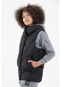 Resim Maraton Sportswear Oversize Kadın Dik Yaka Kolsuz Basic Siyah-siyah Yelek 22955-siyah-siyah Siyah - Siyah 