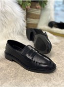 Resim Günlük Kadın Düz Loafer Klasik Desenli Taban Zincirli Oval Burunlu Makosen Sade Şık Ayakkabı 130 Siyah - Cilt 