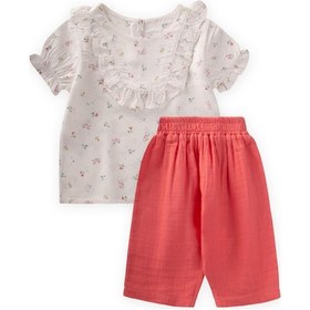 Resim Cigit Çıtır Çiçek Desenli Bebe Takım 0-3 Yaş Ekru Ekru 