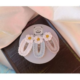 Resim Papatya Çiçek Taş Bebek Mavi Beyaz 3 Lü Pastel Kombin Çıtçıt Toka Çok Renkli 