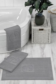 Resim Formeya 3'lü Ayak İzli Ayak Havlusu - Paspas Banyo Seti (3 adet) (Açık Gri) 