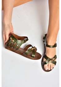 Resim Fox Shoes Y390360203 Yeşil Hakiki Deri Kadın Sandalet 