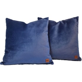 Resim Arasta Design 2'li Set Parlament Mavisi Kırlent Kılıfı, Düz Renk Kadife Kırlent Kılıfı, 43x43 Cm 