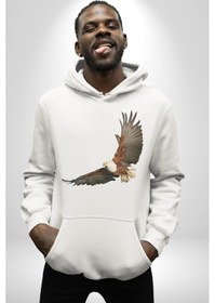 Resim Kartal Özgürlük Kadın Erkek Beyaz Kapüşonlu Sweatshirt Hoodie Beyaz 
