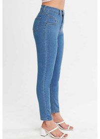 Resim Shevega Kadın Mavi Ön Contali Likrali Dar Paça Jeans Pantolon Mavi 
