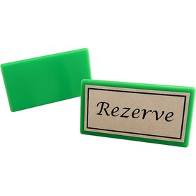 Resim Happynesso Masa Yazısı Serisinden Yeşil Pleksi Üstü Gümüş Metal "REZERVE" Yazısı - 100 mm X 50 mm - 10 Adet 