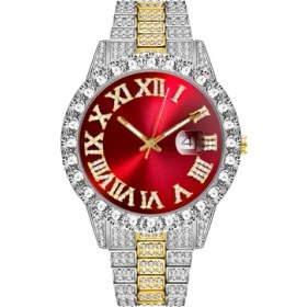 Resim Hanyang 1 Adet Izle Sgr 2 Adet Izle + Bilezik Hip Hop Paslanmaz Çelik Altın Rengi Takvim Izle Erkekler Için Buzlu Out Kaplamalı Rhinestones Erkek Izle Reloj Hombre (Yurt Dışından) 