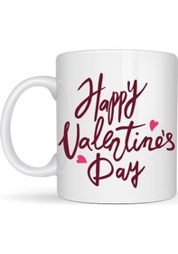Resim Happy Valentine S Day Baskılı Porselen Kupa Model 2 Sevgililer Günü Özel Tasarım Beyaz 