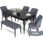 Resim Canisa Concept Aya Serisi, 80X132 Açılabilir Siyah Mermer Desen Mutfak Masa Takımı, 4 Sandalye 1 Bench 