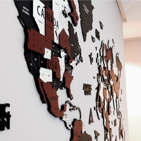 Resim 3D Ahşap Dünya Haritası Çok Katmanlı (Bordo-Krem-Siyah Tonlar) - 250x135 cm / Arapça 