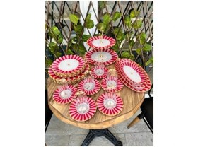 Resim Gürcü Glass Pembe Kelebek 28 Parça 6 Kişilik Cam Kahvaltı Takımı Yuvarlak Şekil ile Şık Tasarım 