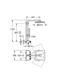 Resim Grohe Euphoria Smartcontrol System 310 Cube Duo Duvara Monte Termostatik Bataryalı Duş Sistemi - 26508al0 Siyah 