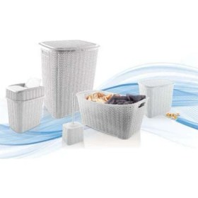 Resim MidasTech 5 Parça Örgü Desenli Plastik Banyo Seti Çamaşır Sepeti Deterjanlık Çöp Kovası Klozet Fır 