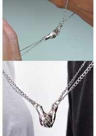 Resim Mıknatıslı Eller Çift Sevgili Kolyesi ve Bileklik Seti Bbs08 