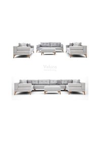 Resim Zeri Modüler Yataklı 3 Adet Üçlü Kanepe & 3'lü Koltuk 3+3+3 - Açık Gri - 102 Açık Gri 