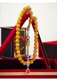 Resim Ateş Kehribar Tesbih Bilek Boy 8 Mm Usta İşçilikli Orjinal Kehribar Küre Kesim Bilek Boy Kişiye Özel İsimli Altın 